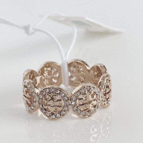 Tory Burch Silver Circle Swarovski Pave Ring - Picture 1 of 13